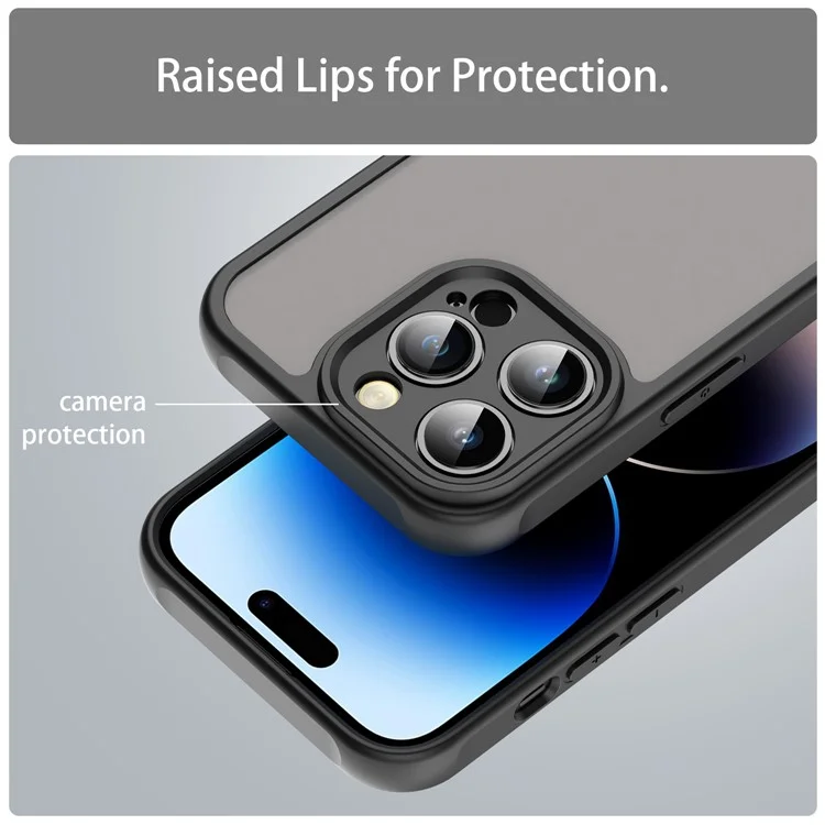 Funda para iPhone 14 Pro Max a prueba de caídas con bolsas de aire, cubierta trasera de PC translúcida mate + TPU - Negro