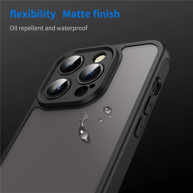 Funda para iPhone 14 Pro Max a prueba de caídas con bolsas de aire, cubierta trasera de PC translúcida mate + TPU - Negro