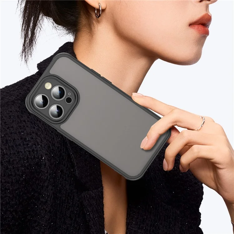 Funda para iPhone 14 Pro Max a prueba de caídas con bolsas de aire, cubierta trasera de PC translúcida mate + TPU - Negro