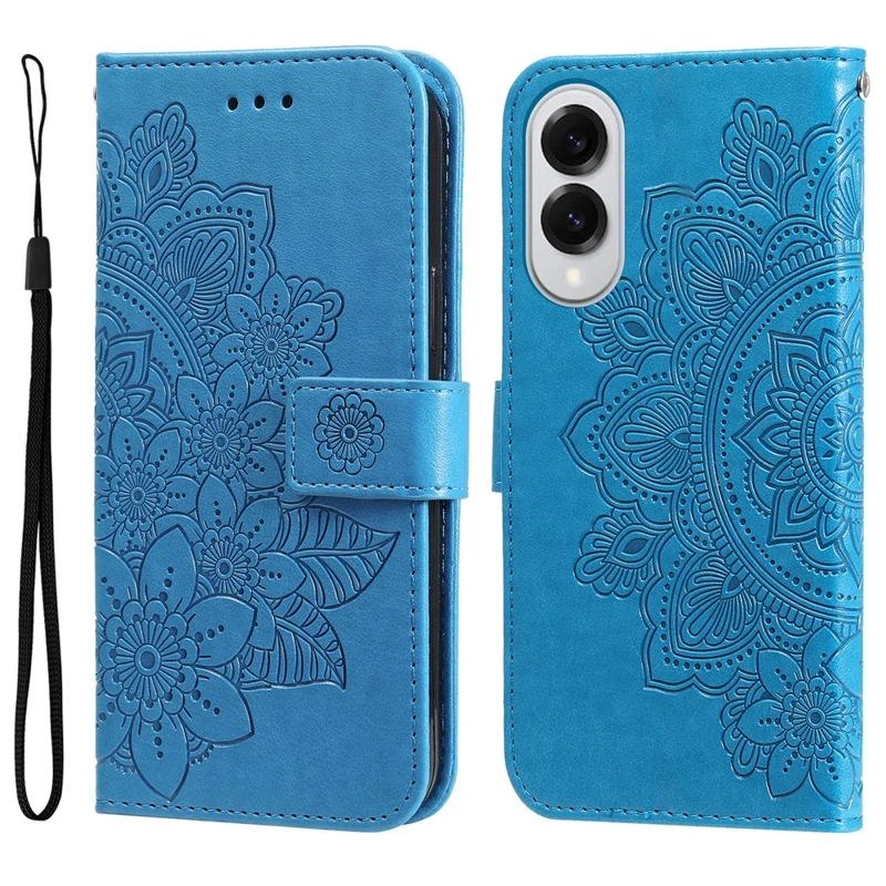 For Samsung Galaxy S25 Edge Case Floral Pattern PU Leather Wallet Stand Phone Cover - Blue