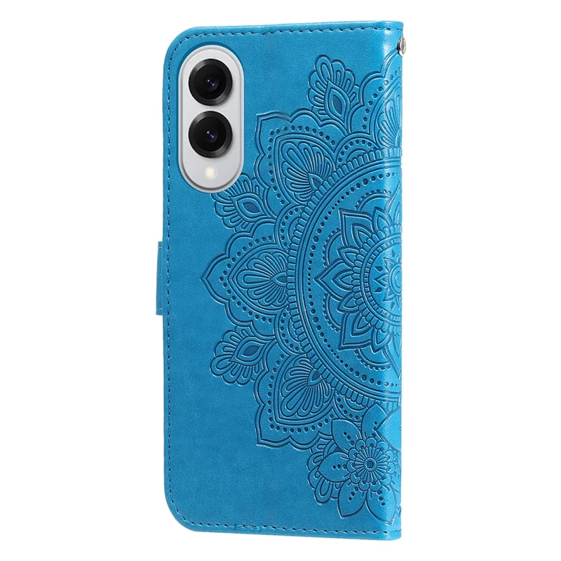For Samsung Galaxy S25 Edge Case Floral Pattern PU Leather Wallet Stand Phone Cover - Blue