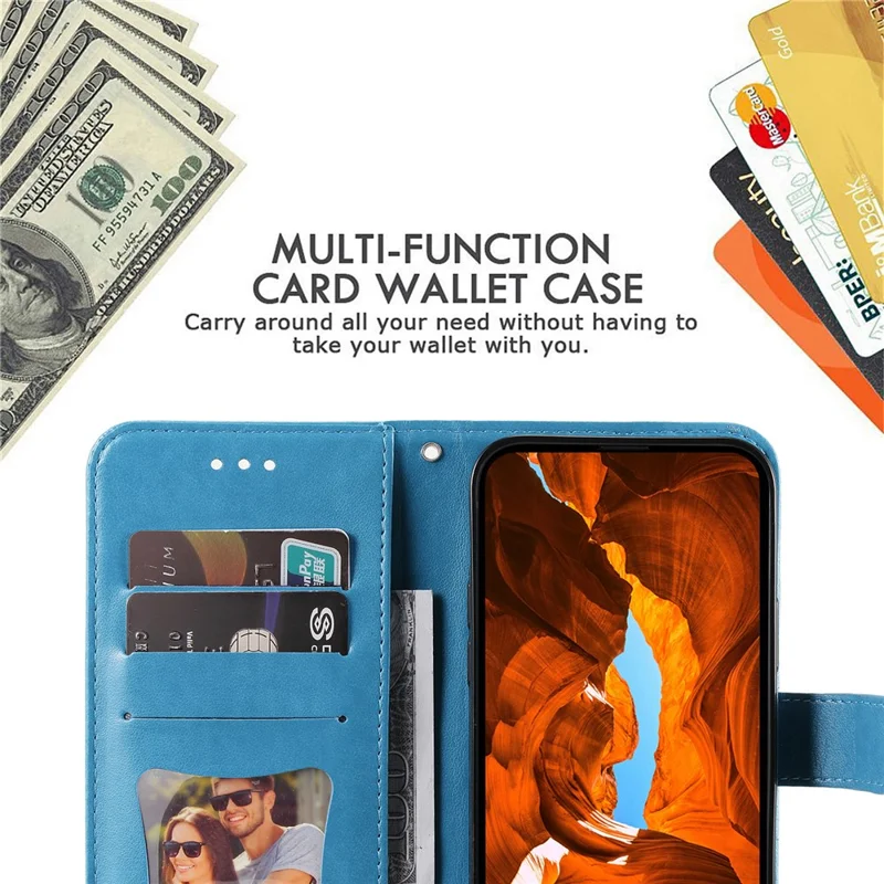For Samsung Galaxy S25 Edge Case Floral Pattern PU Leather Wallet Stand Phone Cover - Blue