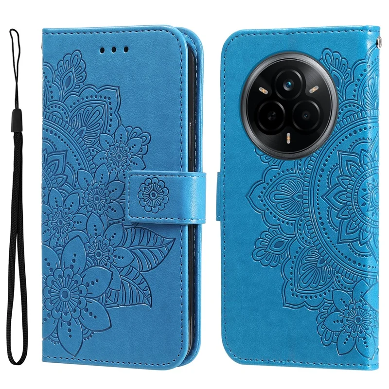 Voor Realme 14 Pro 5G hoesje Bloemenpatroon PU Leren Portemonnee Stand Telefoonhoes - Blauw