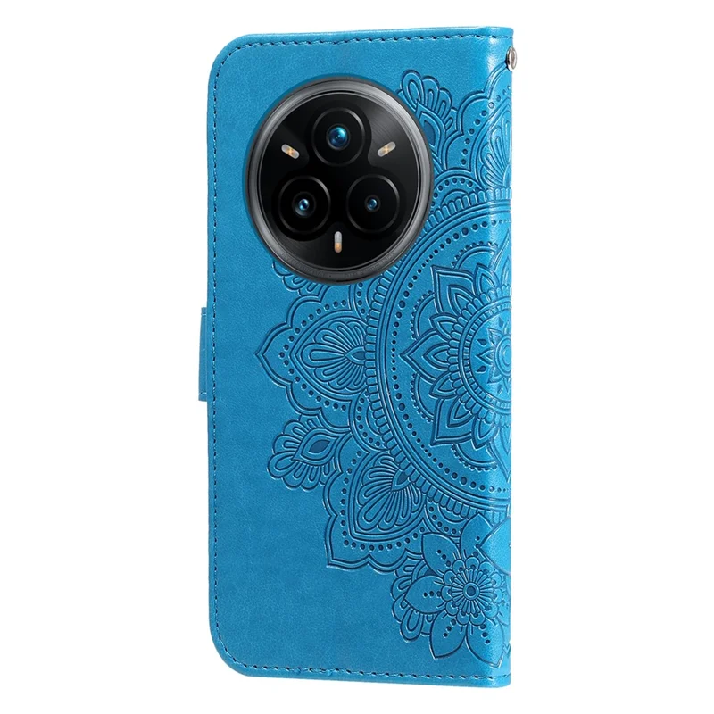 For Realme 14 Pro+ 5G Case Floral Pattern PU Leather Wallet Stand Phone Cover - Blue