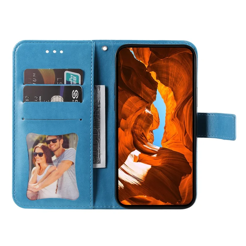 For Realme 14 Pro+ 5G Case Floral Pattern PU Leather Wallet Stand Phone Cover - Blue