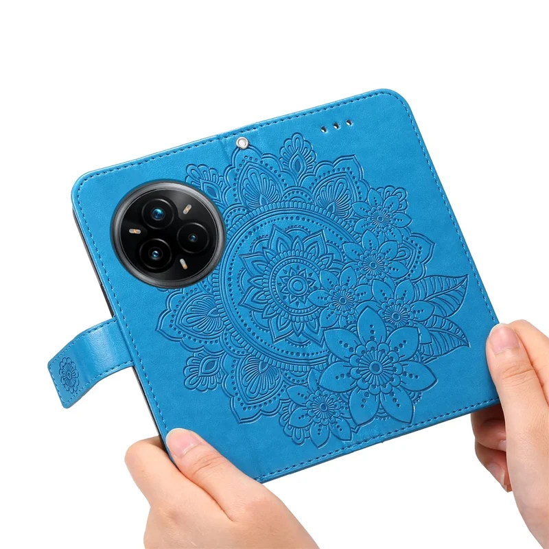 For Realme 14 Pro+ 5G Case Floral Pattern PU Leather Wallet Stand Phone Cover - Blue