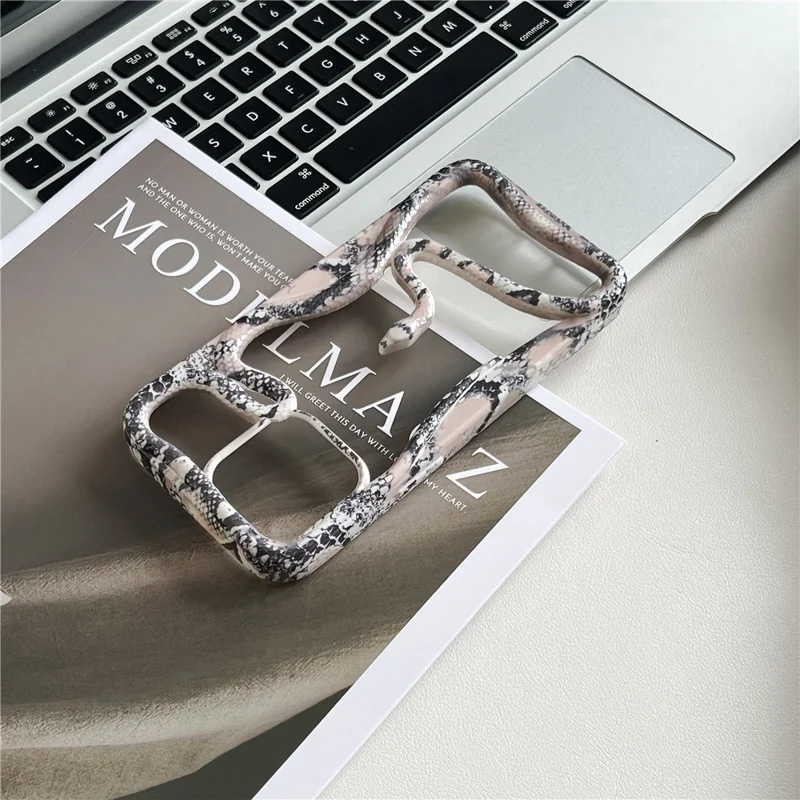 For iPhone 16 Pro Max Bumper Case Hollow Snake Decor TPU Phone Back Cover - White