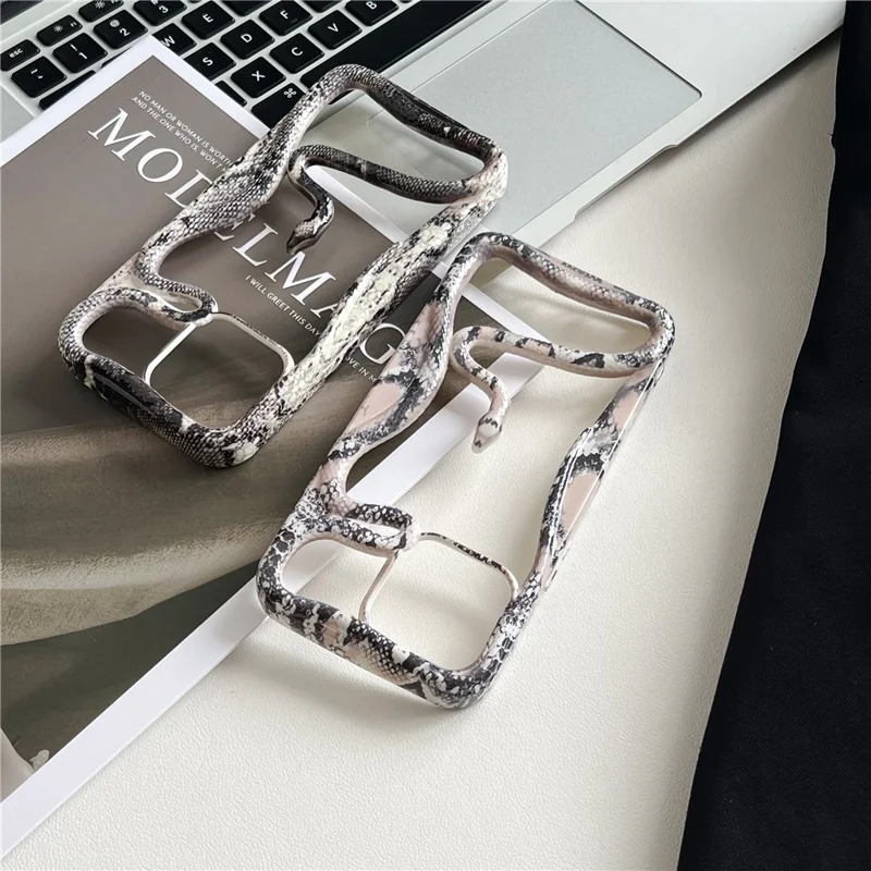 For iPhone 16 Pro Max Bumper Case Hollow Snake Decor TPU Phone Back Cover - White