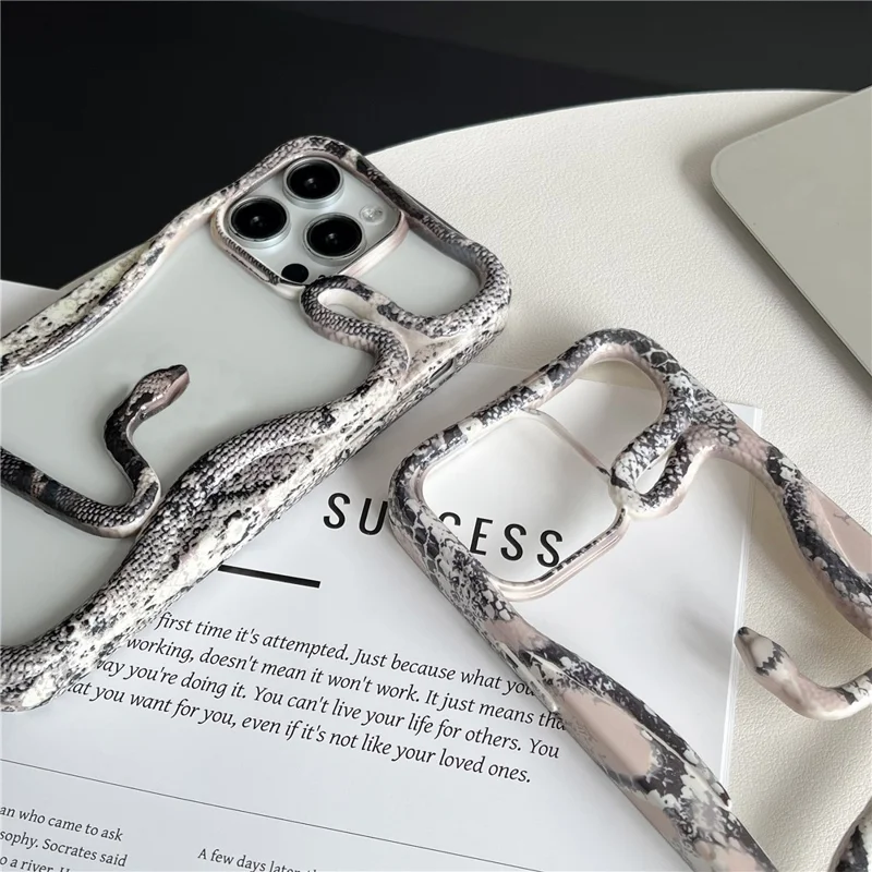 For iPhone 16 Pro Max Bumper Case Hollow Snake Decor TPU Phone Back Cover - White