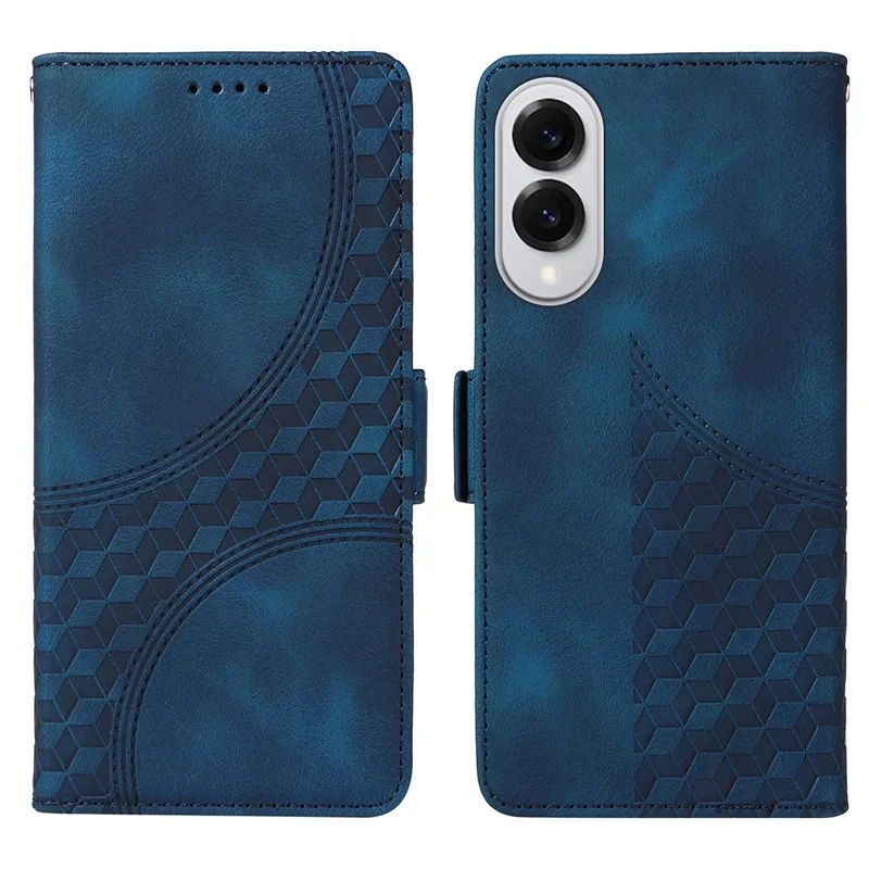 Cover per Samsung Galaxy S25 Edge in Pelle PU con Stampa Romboidale a Stelle - Blu