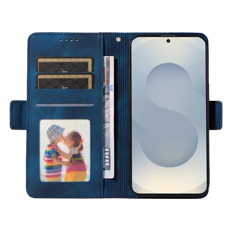 Cover per Samsung Galaxy S25 Edge in Pelle PU con Stampa Romboidale a Stelle - Blu