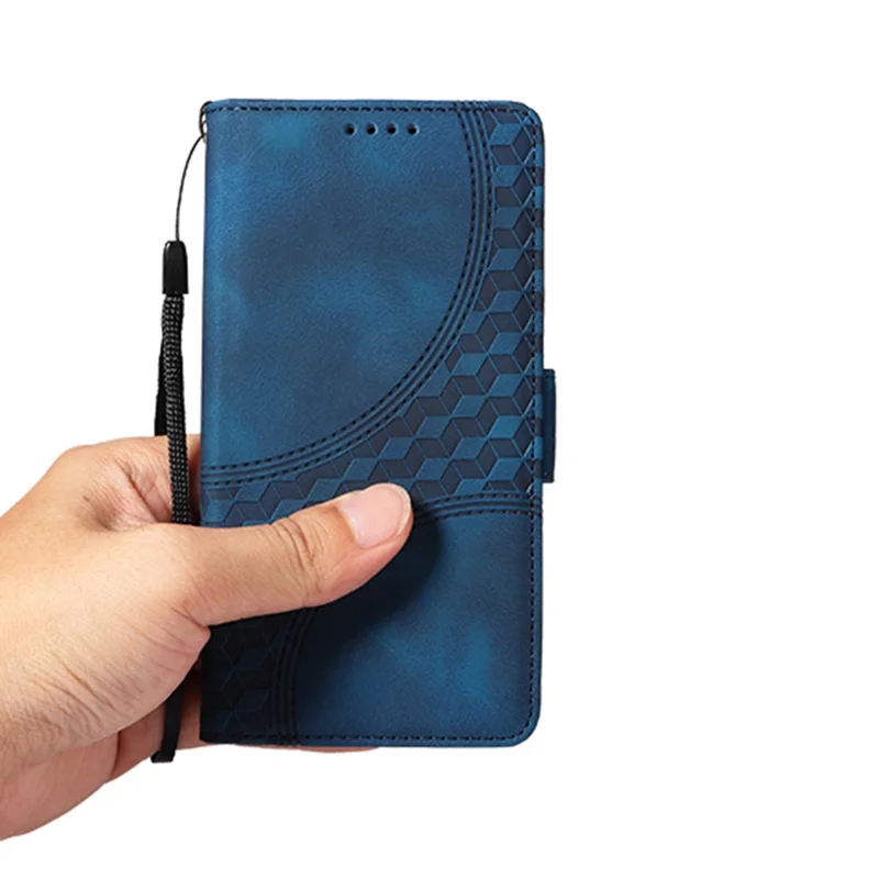 Cover per Samsung Galaxy S25 Edge in Pelle PU con Stampa Romboidale a Stelle - Blu