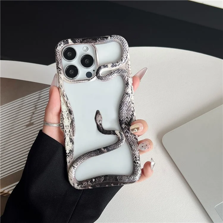 For iPhone 16 Pro Bumper Case Hollow Snake Decor TPU Phone Back Cover - Black