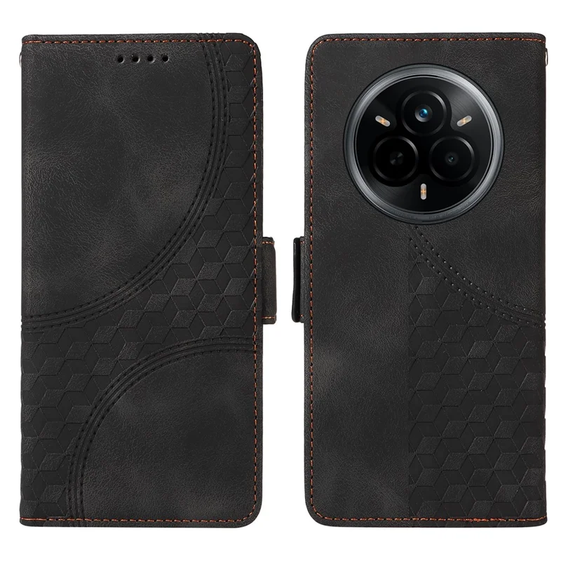 Voor Realme 14 Pro 5G hoesje PU lederen telefoonhoes met ruitvormig sterrenpatroon - Zwart