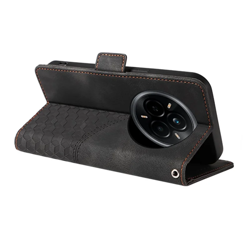 Voor Realme 14 Pro 5G hoesje PU lederen telefoonhoes met ruitvormig sterrenpatroon - Zwart