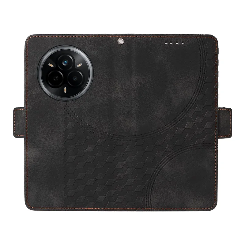 Voor Realme 14 Pro 5G hoesje PU lederen telefoonhoes met ruitvormig sterrenpatroon - Zwart