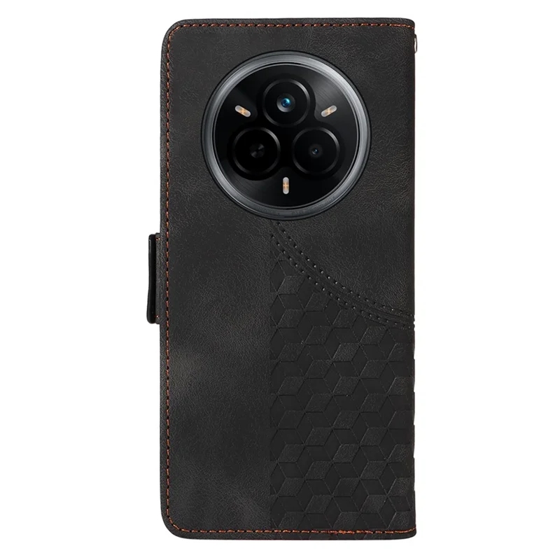 Voor Realme 14 Pro 5G hoesje PU lederen telefoonhoes met ruitvormig sterrenpatroon - Zwart