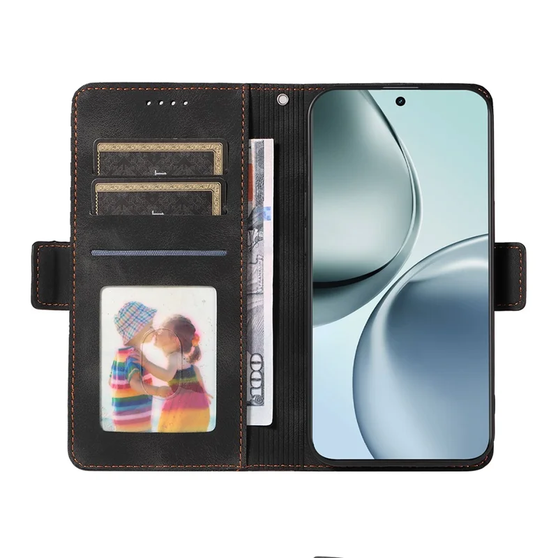For Realme 14 Pro+ 5G Case PU Leather Phone Cover Rhombus Starry Imprinted - Black