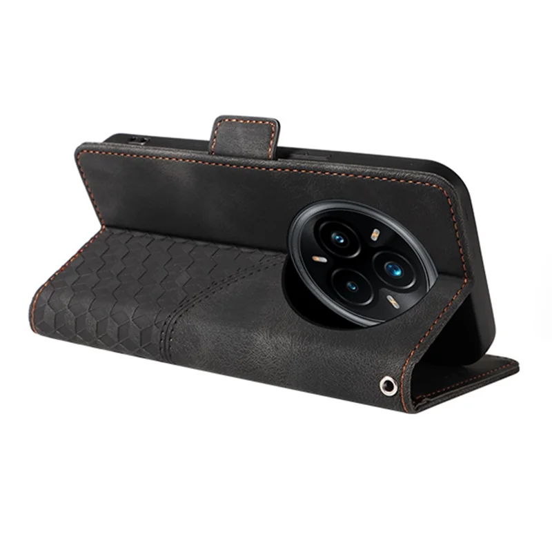 For Realme 14 Pro+ 5G Case PU Leather Phone Cover Rhombus Starry Imprinted - Black