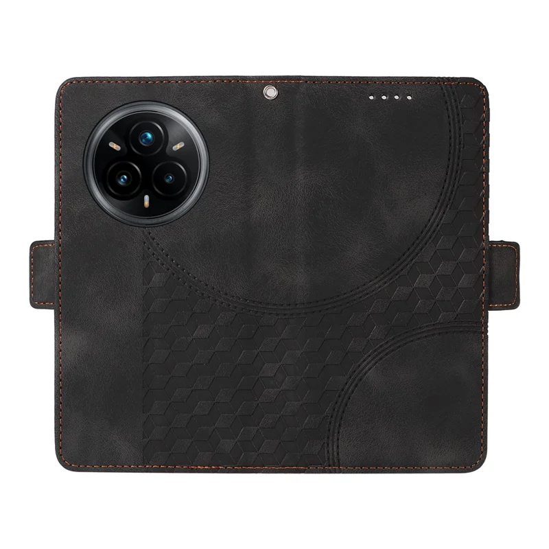 For Realme 14 Pro+ 5G Case PU Leather Phone Cover Rhombus Starry Imprinted - Black