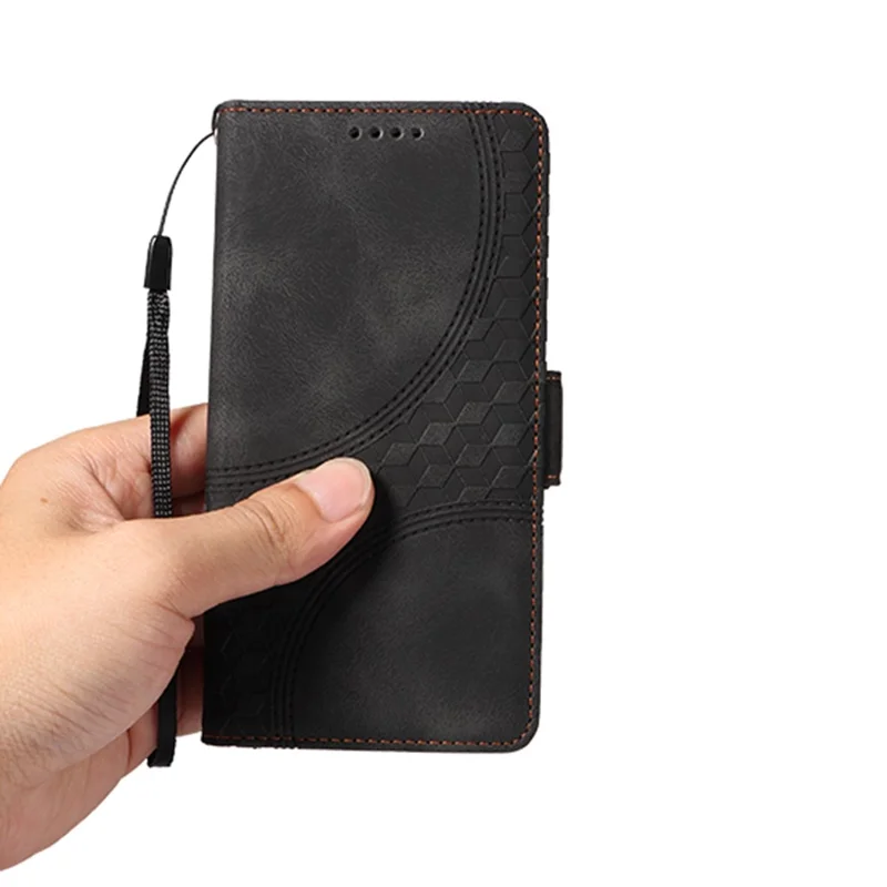 For Realme 14 Pro+ 5G Case PU Leather Phone Cover Rhombus Starry Imprinted - Black