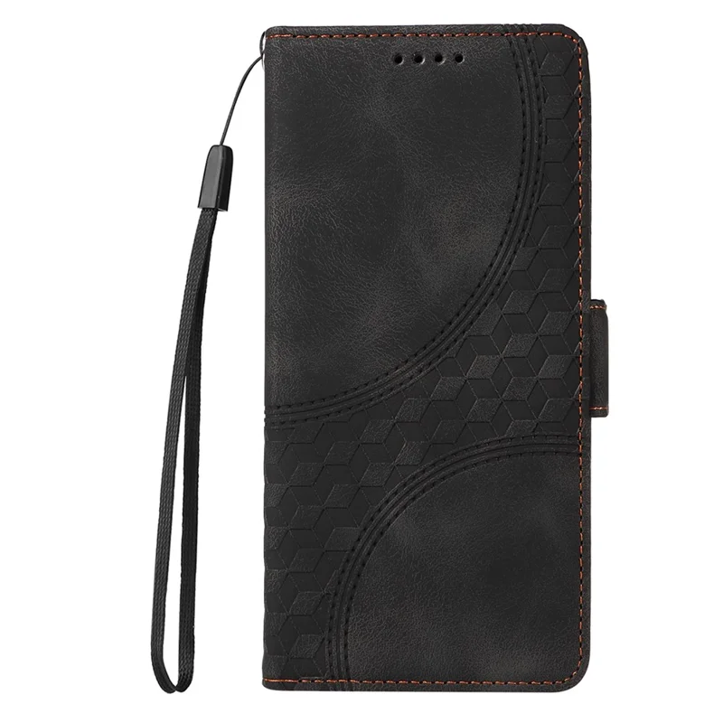 For Realme 14 Pro+ 5G Case PU Leather Phone Cover Rhombus Starry Imprinted - Black