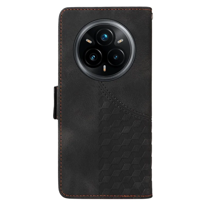 For Realme 14 Pro+ 5G Case PU Leather Phone Cover Rhombus Starry Imprinted - Black