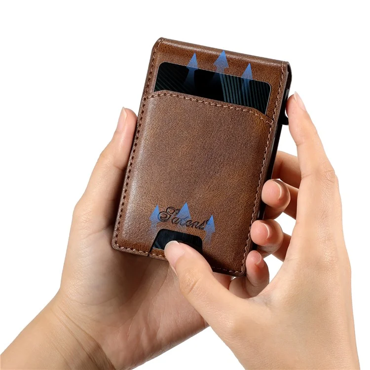 SUTENI H19 For iPhone 14 Pro Magnetic Case Waxy Texture Card Slots Leather Back Phone Cover - Brown