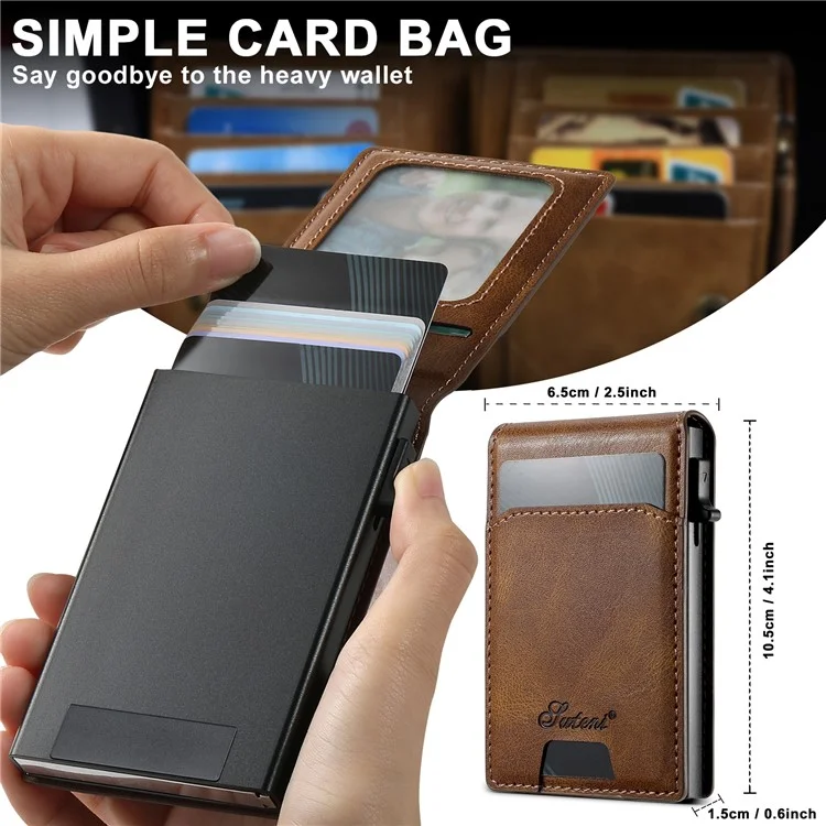 SUTENI H19 Étui magnétique en cuir pour iPhone 14 Pro Max avec emplacements pour cartes et texture cireuse - Marron