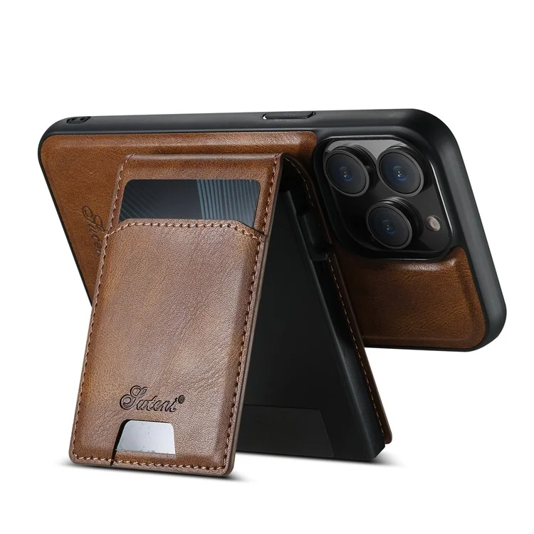 SUTENI H19 Étui magnétique en cuir pour iPhone 14 Pro Max avec emplacements pour cartes et texture cireuse - Marron