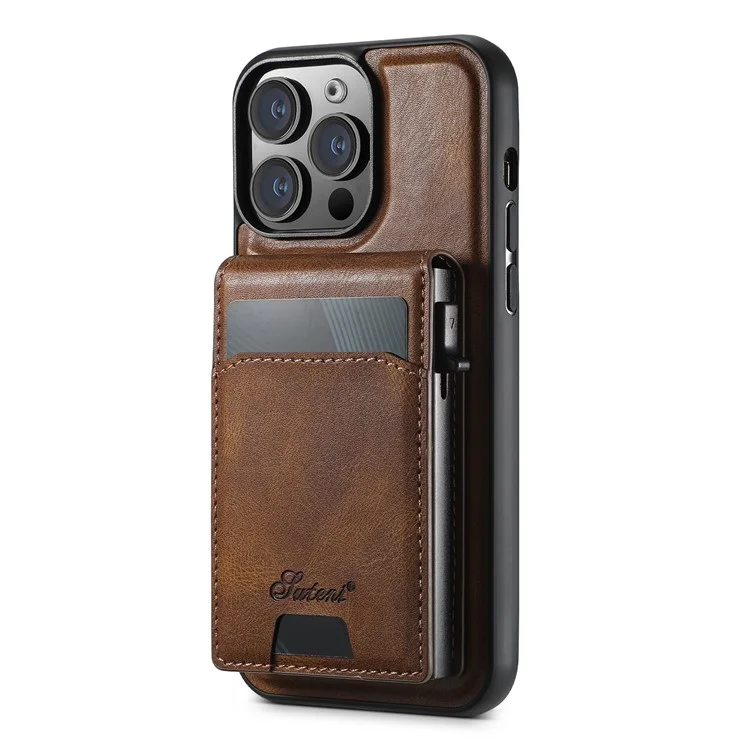 SUTENI H19 Étui magnétique en cuir pour iPhone 14 Pro Max avec emplacements pour cartes et texture cireuse - Marron