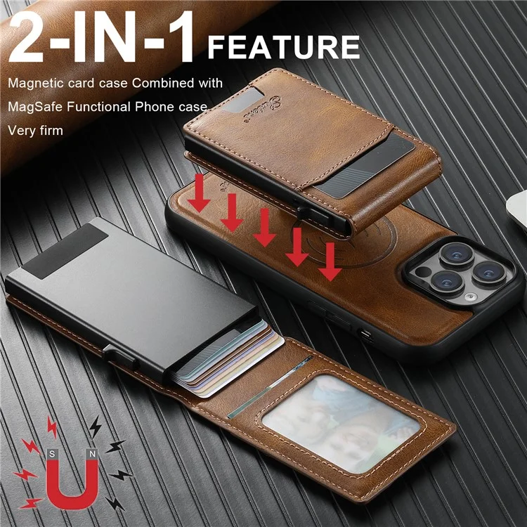SUTENI H19 Étui magnétique en cuir pour iPhone 14 Pro Max avec emplacements pour cartes et texture cireuse - Marron