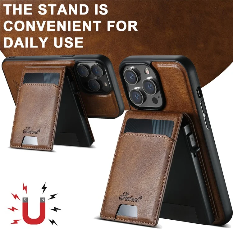 SUTENI H19 Étui magnétique en cuir pour iPhone 14 Pro Max avec emplacements pour cartes et texture cireuse - Marron