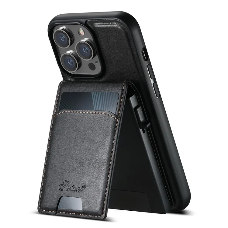 SUTENI H19 Étui magnétique en cuir avec emplacements pour cartes pour iPhone 13 Pro Max - Texture cirée, Noir