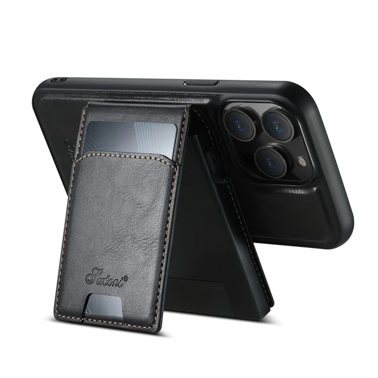 SUTENI H19 Étui magnétique en cuir avec emplacements pour cartes pour iPhone 13 Pro Max - Texture cirée, Noir