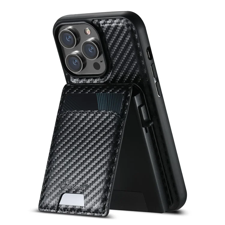 SUTENI H19 Funda Magnética de Fibra de Carbono para iPhone 14 Pro con Textura de Cuero y Bolsillo para Tarjetas