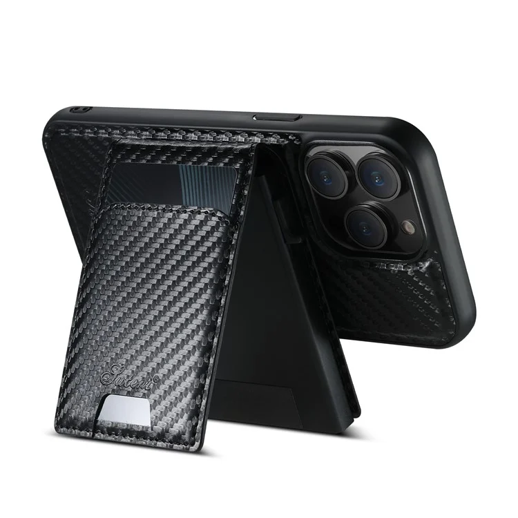 SUTENI H19 Funda Magnética de Fibra de Carbono para iPhone 14 Pro con Textura de Cuero y Bolsillo para Tarjetas