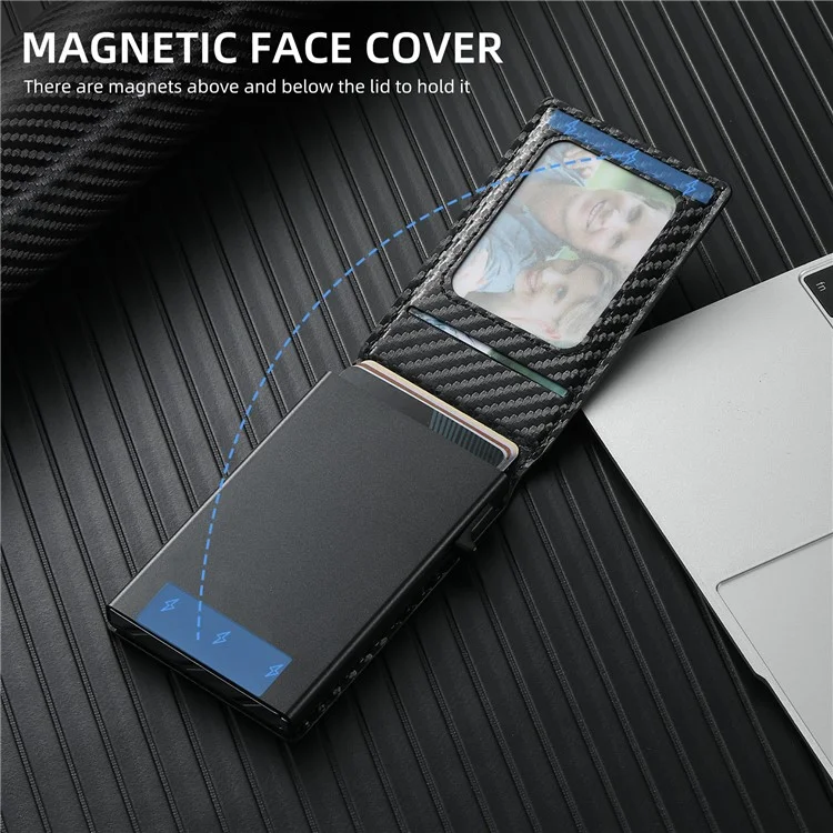SUTENI H19 Funda Magnética de Fibra de Carbono para iPhone 14 Pro con Textura de Cuero y Bolsillo para Tarjetas