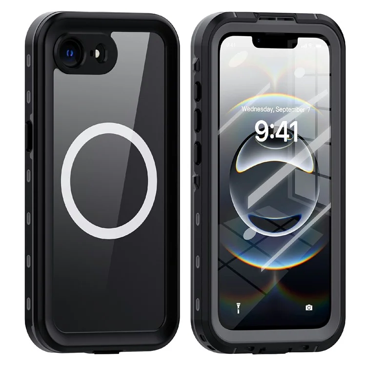 REDPEPPER Dot+ Série Étui pour iPhone 16e Compatible avec MagSafe IP68 Étanche Coque Transparente - Noir