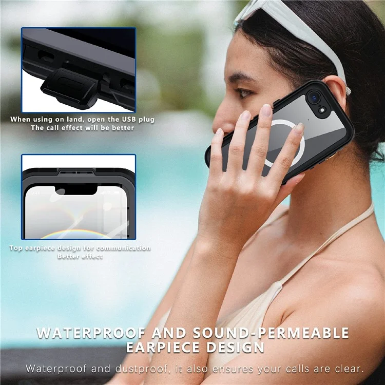REDPEPPER Dot+ Série Étui pour iPhone 16e Compatible avec MagSafe IP68 Étanche Coque Transparente - Noir