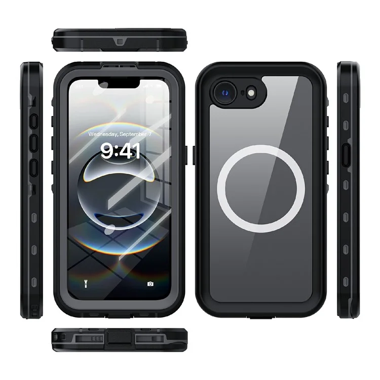 REDPEPPER Dot+ Série Étui pour iPhone 16e Compatible avec MagSafe IP68 Étanche Coque Transparente - Noir
