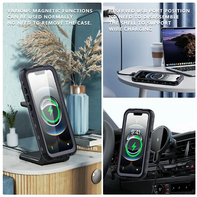 REDPEPPER Dot+ Série Étui pour iPhone 16e Compatible avec MagSafe IP68 Étanche Coque Transparente - Noir