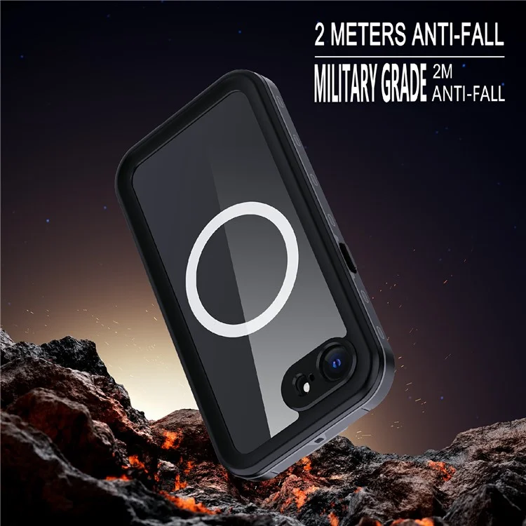 REDPEPPER Dot+ Série Étui pour iPhone 16e Compatible avec MagSafe IP68 Étanche Coque Transparente - Noir