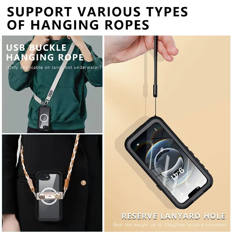 REDPEPPER Dot+ Série Étui pour iPhone 16e Compatible avec MagSafe IP68 Étanche Coque Transparente - Noir