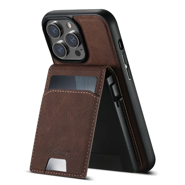 SUTENI H19 para iPhone 13 Pro Max Capa Magnética com Porta-cartões e Suporte, Textura de Couro Estilo Lichia - Marrom