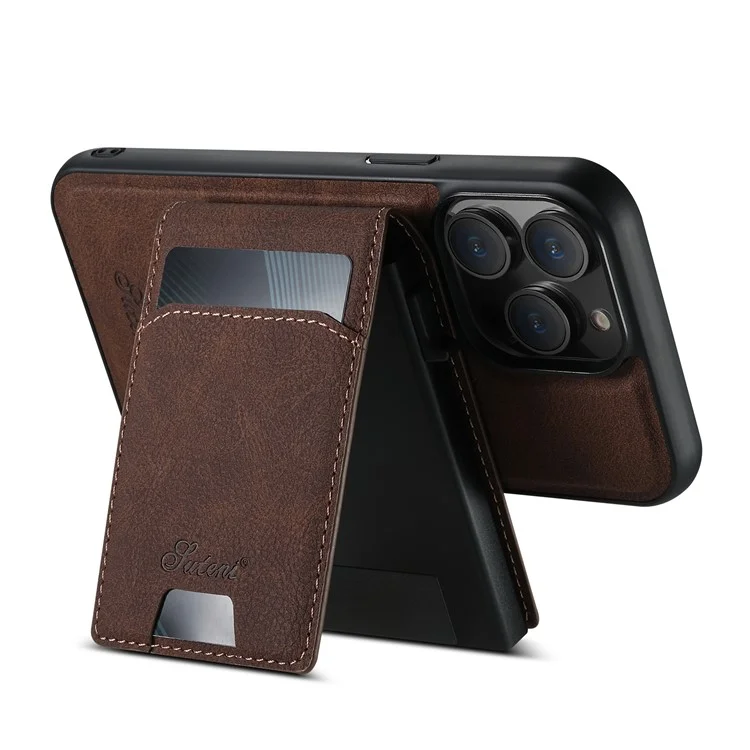 SUTENI H19 para iPhone 13 Pro Max Capa Magnética com Porta-cartões e Suporte, Textura de Couro Estilo Lichia - Marrom