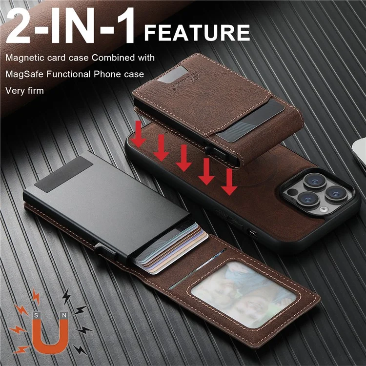 SUTENI H19 para iPhone 13 Pro Max Capa Magnética com Porta-cartões e Suporte, Textura de Couro Estilo Lichia - Marrom
