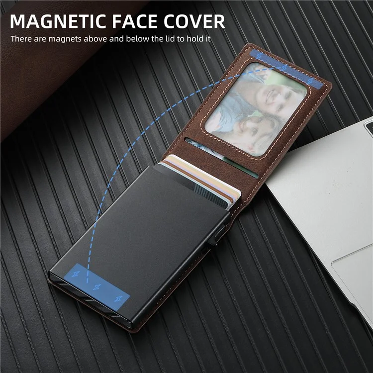 SUTENI H19 para iPhone 13 Pro Max Capa Magnética com Porta-cartões e Suporte, Textura de Couro Estilo Lichia - Marrom