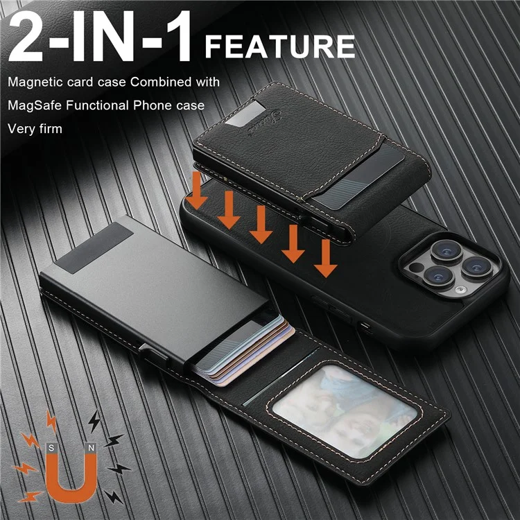 SUTENI H19 para iPhone 13 Pro Capa Magnética com Porta-cartões, Suporte de Apoio e Textura de Couro Estilo Lichia - Preto