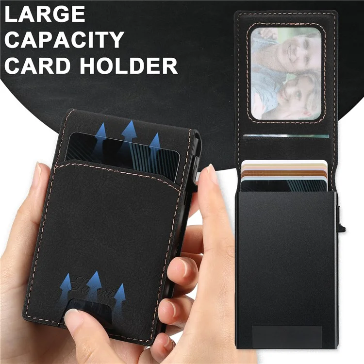 SUTENI H19 para iPhone 13 Pro Capa Magnética com Porta-cartões, Suporte de Apoio e Textura de Couro Estilo Lichia - Preto